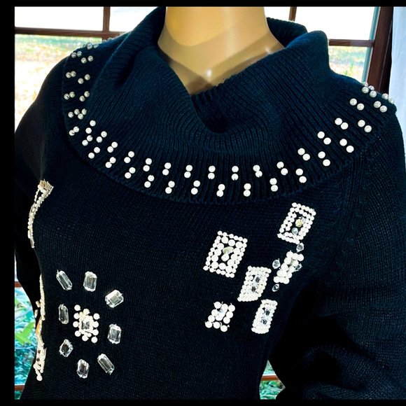 ⭐HP(X4)⭐VTG▪️VICTORIA HARBOUR▪️Pearl Rhinestone & Bead Embellished Sweater - Picture 3 of 8